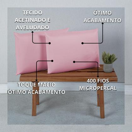 Imagem de Par de Fronhas 400 Fios Micropercal Toque Macio Aveludado Cama Box