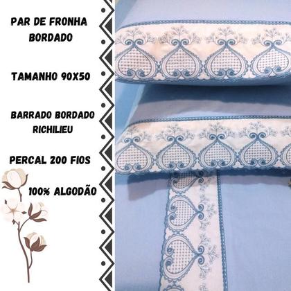 Imagem de Par de Fronhas 90 X 50 com Barrado Bordado Richilieu 100% Algodão 200 Fios