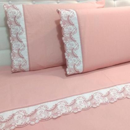 Imagem de Par de Fronhas 90 X 50 com Barrado Bordado Richilieu 100% Algodão 200 Fios