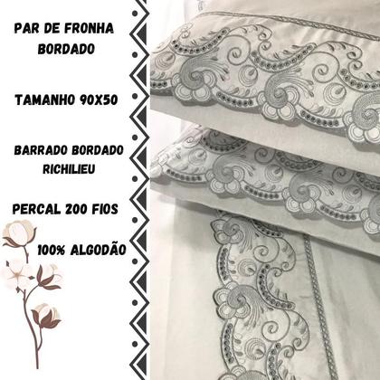 Imagem de Par de Fronhas 90 X 50 com Barrado Bordado Richilieu 100% Algodão 200 Fios