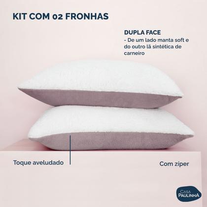 Imagem de Par De Fronhas Sherpa/Manta Soft Fleece Dupla Face 70 X 50cm