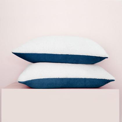 Imagem de Par De Fronhas Sherpa/Manta Soft Fleece Dupla Face 70 X 50cm