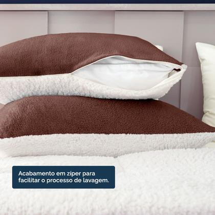 Imagem de Par De Fronhas Sherpa/Manta Soft Fleece Dupla Face 70 X 50cm