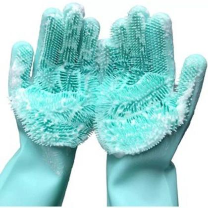 Imagem de Par De Luva Lava Louça Pet Esponja Silicone Multiuso