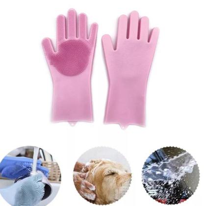 Imagem de Par De Luva Lava Louça Pet Esponja Silicone Multiuso