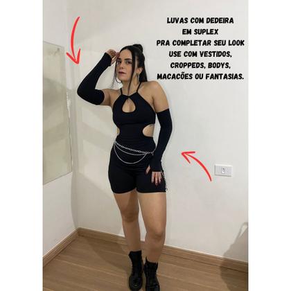 Imagem de Par de Luvas longas de suplex com dedeira luvinha para completar seu look usar com bodys croppeds vestidos festival eventos cosplay fantasia