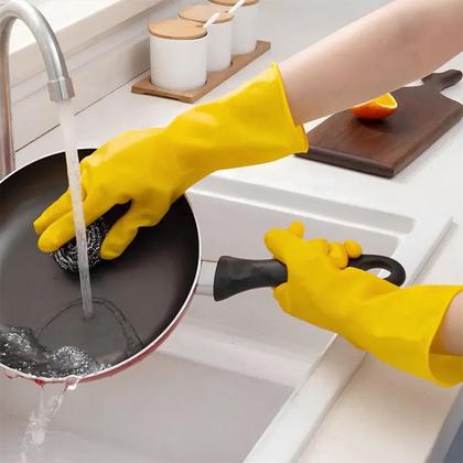 Imagem de Par de Luvas Nobre Látex M p/ Agentes Químicos Resistente e Segura Amarelo