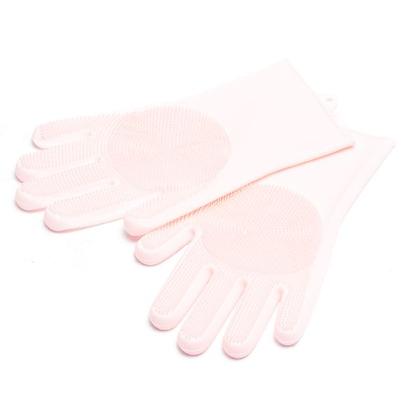 Imagem de Par de luvas para lavar louças com cerdas rosa em silicone