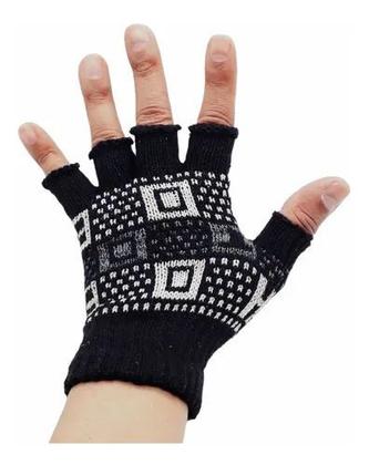 Imagem de Par De Luvas Preta Lã Sem Dedo Unissex Tamanho Único Moda Preto