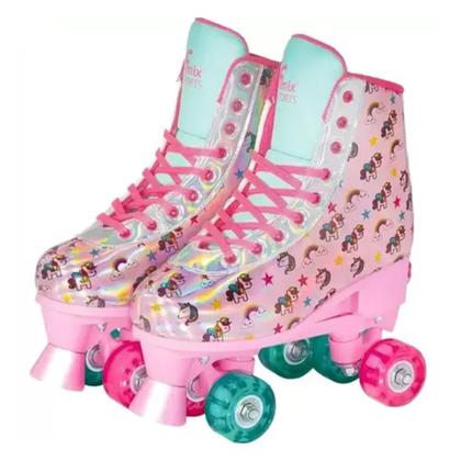 Imagem de Par de Patins com Luz 4 Rodas Ajustáveis Tamanho 31 a 34 Azul Fenix Brinquedos Suporta até 70Kg -  RL-10