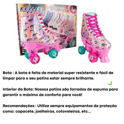Imagem de Par de Patins com Luz 4 Rodas Ajustáveis Tamanho 31 a 34 Azul Fenix Brinquedos Suporta até 70Kg -  RL-10