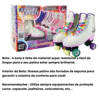 Imagem de Par de Patins com Luz 4 Rodas Ajustáveis Tamanho 35 a 38 Azul Unicórnio Brinquedos Suporta até 70Kg - RL-08