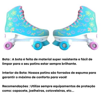 Imagem de Par de Patins Radkal 4 Rodas Ajustáveis Tamanho 35 a 38 Azul Fenix Brinquedos Suporta até 70Kg - RL-07A