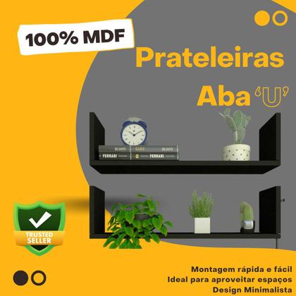 Imagem de Par de Prateleiras ABA U P15cm Minimalista Preto com uma prateleira MDF Organizador Escritório Quarto Sala  - Rufatto Decorações