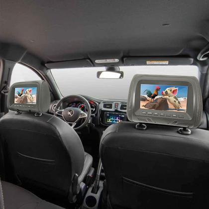 Imagem de Par Encosto Com Tela Lcd Cinza Meriva 2008 2009 2010 2011 2012 7 Polegadas Dependente Replicação Visor Monitor