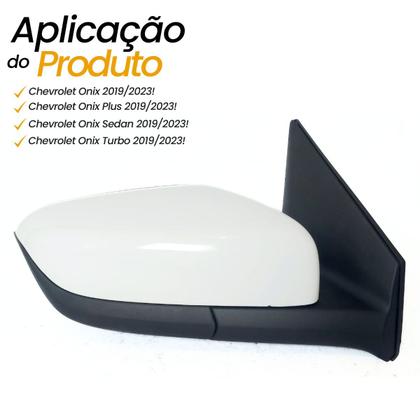 Imagem de Par Espelho Retrovisor Chevrolet Onix Plus Sedan 2019 2020 2021 2022 2023 Sensor Ponto Cego Com Capa Branca