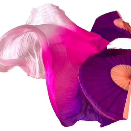 Imagem de Par Fan Véu Leque Degrade Cores Dança do Ventre - Roxo, rosa e branco- VFAN-RRB