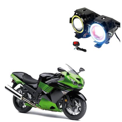 Imagem de Par Farol de Milha Angel Eye U7 para Moto Kawasaki ZX 14  ZX 14R 1352CC 2006 2007 2008 2009 2010 2011 2012 2013 até 2022