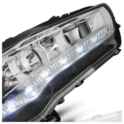 Imagem de Par Farol Dianteiro Daylight Lancer 2011 2012 2013 2014 Liso Acrílico Máscara Cromada Foco Duplo Projetor Led