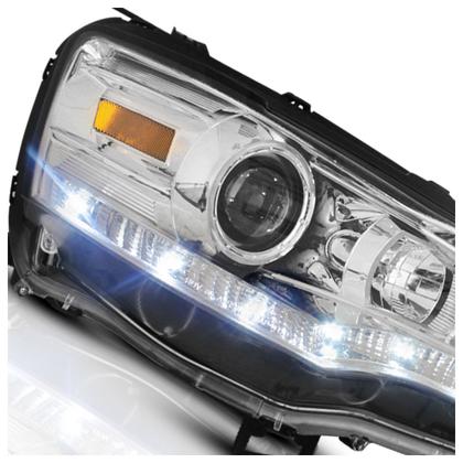 Imagem de Par Farol Dianteiro Daylight Lancer 2011 2012 2013 2014 Liso Acrílico Máscara Cromada Foco Duplo Projetor Led