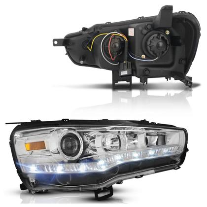 Imagem de Par Farol Dianteiro Daylight Lancer 2011 2012 2013 2014 Liso Acrílico Máscara Cromada Foco Duplo Projetor Led