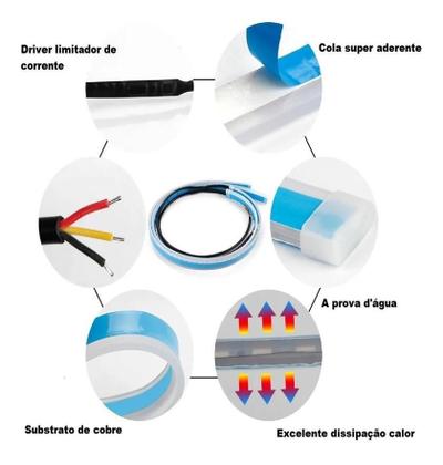 Imagem de Par Fita Farol Diurno LED DRL Branca e Seta Sequencial 60 cm