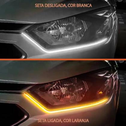 Imagem de Par Fita Farol Diurno LED DRL Branca e Seta Sequencial 60 cm