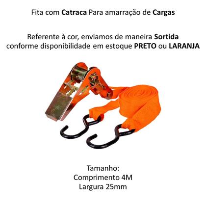 Imagem de Par Fita P/ Amarração De Carga Bagageiro Teto Preto/Laranja