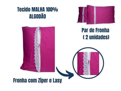 Imagem de Par Fronha p/ Travesseiro-Malha Lisa - 100% Algodão c/ Ziper-50x70cm