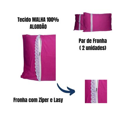 Imagem de Par Fronha para Travesseiro Malha Lisa 100 Algodão com Ziper 50x70cm