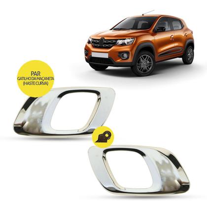 Imagem de Par Gatilho Maçaneta Interna da Porta Dianteira Traseira Cromada Haste Curvada Renault Kwid 16 2017 2018 2019 2020 2021