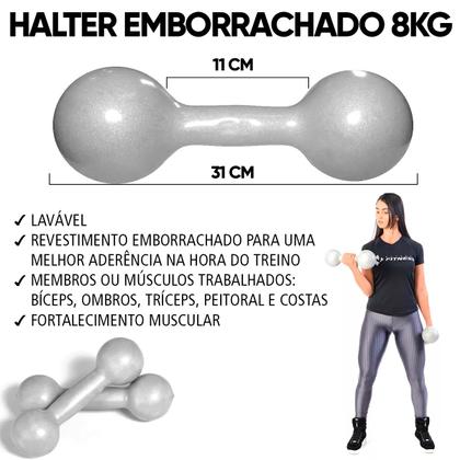 Imagem de Par Halter Peso Academia Musculação Emborrachado 8kg