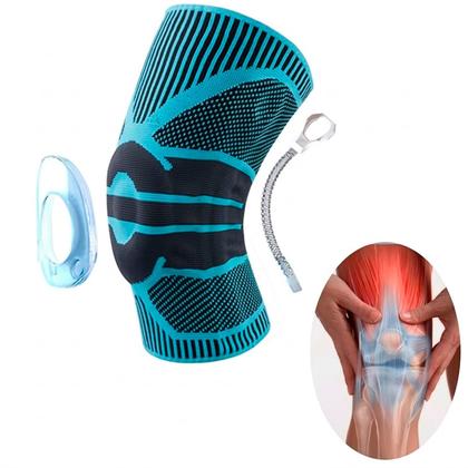 Imagem de Par Joelheira Compressão Flexivel 3D Ortopedica Esportiva Anel e Haste Flexivel Treino Alívio Dor Joelho COR:AZULTAMANH