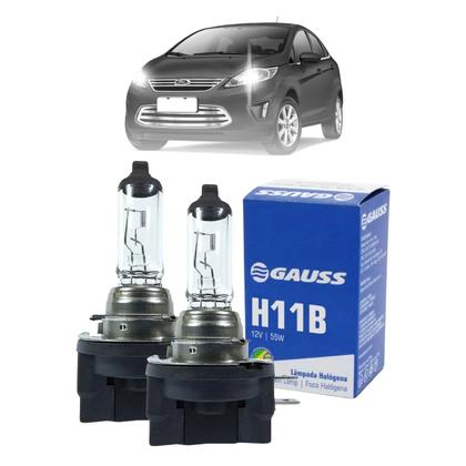 Imagem de Par Lâmpada Automotiva H11B Farol Baixo Ford New Fiesta 2011 A 2013 12V 55W Branca Alta Luminosidade