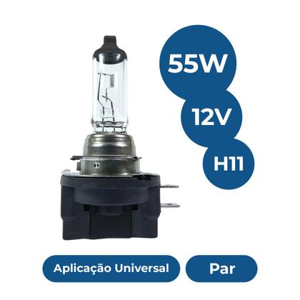 Imagem de Par Lâmpada Automotiva H11B Farol Baixo Ford New Fiesta 2011 A 2013 12V 55W Branca Alta Luminosidade