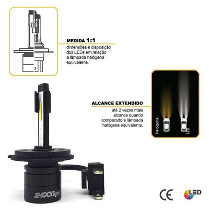 Imagem de Par Lâmpadas H4 Farol Alto Baixo Prisma 2006 2007 2008 2009 2010 2011 2012 Super Led Mini Nano 6000k Sem Adaptar Shocklight S14
