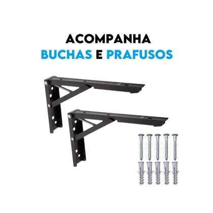Imagem de Par Mão Francesa Dobrável Preto Retrátil Reforçada 25cm