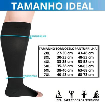 Imagem de Par Meia De Compressão PLUS SIZE 3/4 Sem Ponteira UNISSEX Para Idosos Obesos Diabéticos Com Varizes Dores e Pernas Inchadas