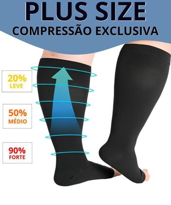 Imagem de Par Meia De Compressão PLUS SIZE 3/4 Sem Ponteira UNISSEX Para Idosos Obesos Diabéticos Com Varizes Dores e Pernas Inchadas