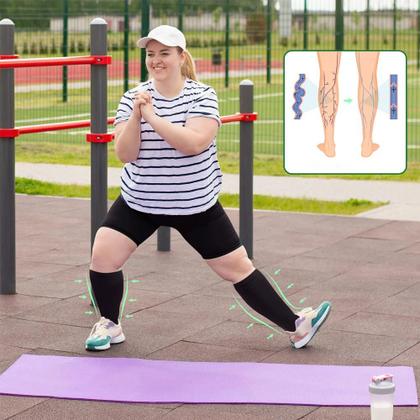 Imagem de Par Meia De Compressão PLUS SIZE 3/4 Sem Ponteira UNISSEX Para Idosos Obesos Diabéticos Com Varizes Dores e Pernas Inchadas