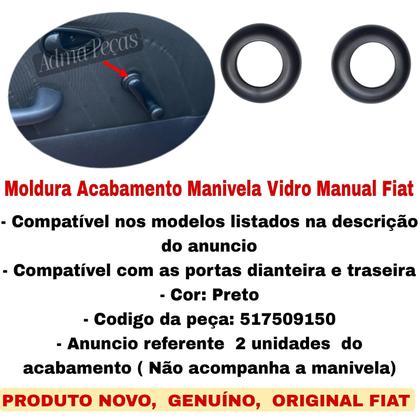 Imagem de Par Moldura Acabamento Manivela Vidro Manual Fiat Strada 2001 2002 2003 2004 2005 2006 2007 Original