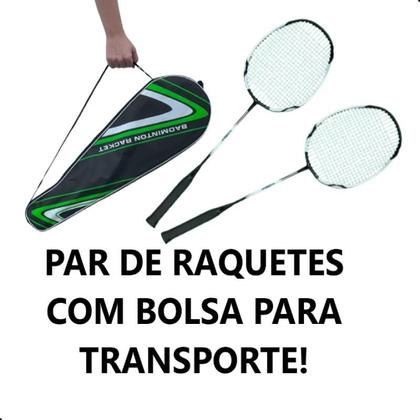 Imagem de Par Raquete De Badminton Tênis Squash Praia Clube Quintal Quadra +12 petecas