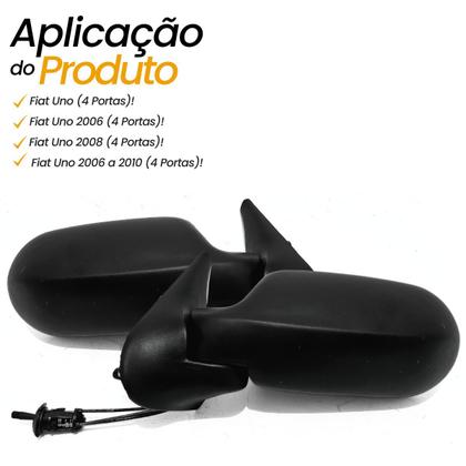 Imagem de Par Retrovisor Uno Fire Flex 4 Portas 2006 2007 2008 2009 2010 Controle Manual