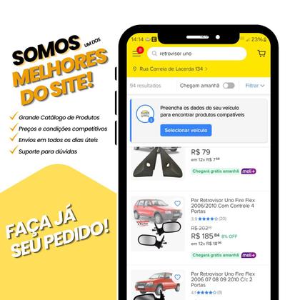 Imagem de Par Retrovisor Uno Fire Flex 4 Portas 2006 2007 2008 2009 2010 Controle Manual