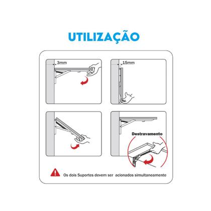 Imagem de Par Suporte Dobrável 30cm Reforçada Preto Com Bucha Parafuso
