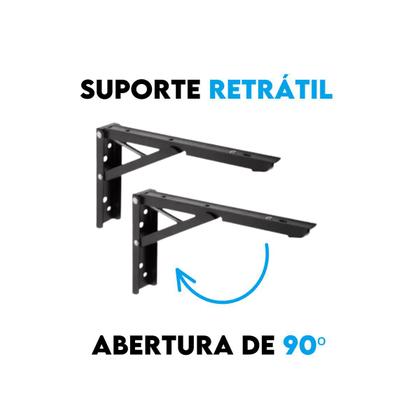 Imagem de Par Suporte Dobrável 30cm Reforçada Preto Com Bucha Parafuso