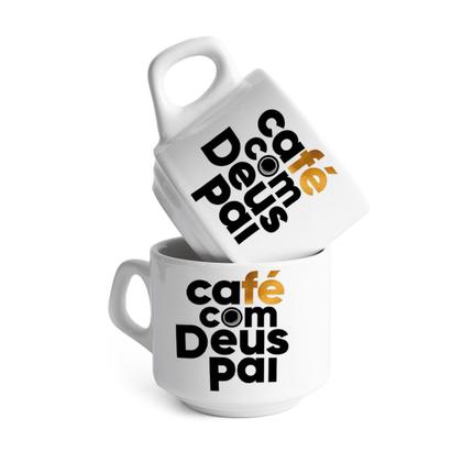 Imagem de Par Xícara De Porcelana Café Com Deus Pai Livro Com Pires
