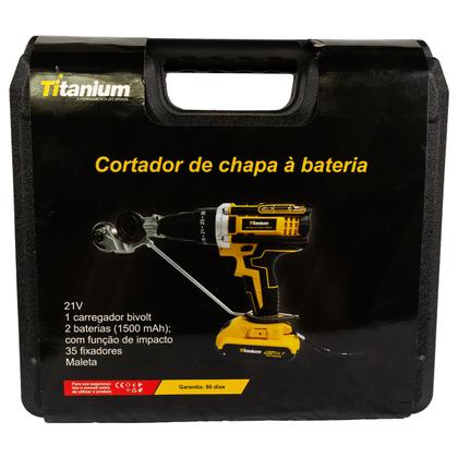 Imagem de Parafusadeira 3/8 com 2 Baterias 21v Bivolt e Cortador de Chapa  Titanium Platina
