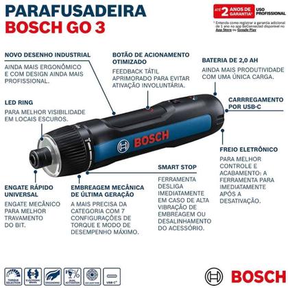 Imagem de Parafusadeira 3,6V 360 RPM Bivolt com Bit e Estojo GO 3 BOSCH