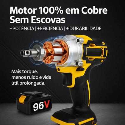 Imagem de Parafusadeira 96V 3000W Chave De Impacto 12000 mAh Profissional 2 Baterias Com Maleta Resistente
